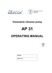 Volumetric infusion pump AP 31 OPERATING MANUAL