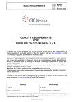 QUALITY REQUIREMENTS FOR SUPPLIES TO OTO MELARA S.p.A.