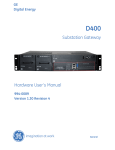 994-0089 D400 Substation Gateway Hardware User`s Manual