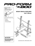 WEIGHT BENCH EXERCISER User`s Manual