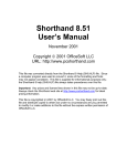Shorthand 8.51 User`s Manual