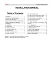 INSTALLATION MANUAL Table of Contents