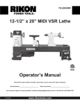 Rikon 12-1/2" Midi Lathe User Manual 70-220VSR