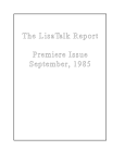 The LisaTalk Report Premiere Issue September, 1985
