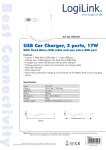 USB Car Charger, 2 ports, 17W