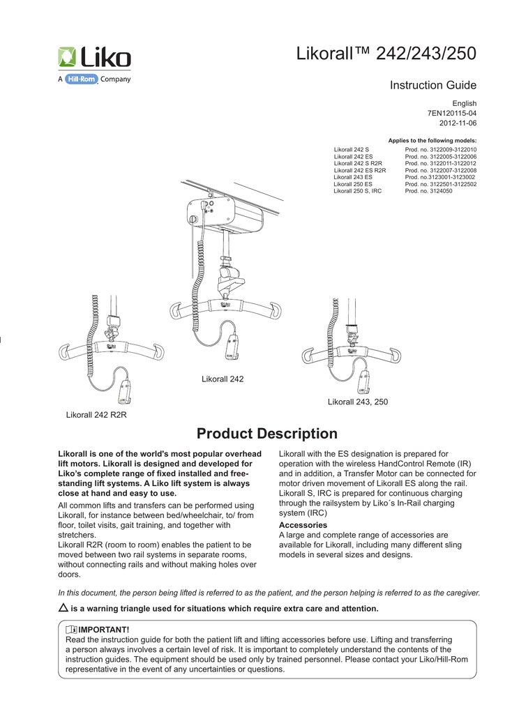 Instruction Guide Likorall 242 243 250 Www Liko Com