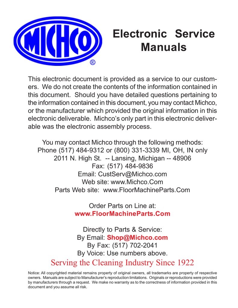 Electronic Service Manuals Commercial Floor Machine Parts