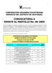 CONVOCATORIA A REMATE AL MARTILLO No. 06-2005