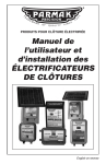 PRODUITS POUR CLÔTURE ÉLECTRIFIÉE Manuel de l