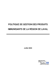 POLITIQUE DE GESTION DES PRODUITS IMMUNISANTS DE LA