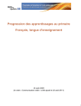 Progression des apprentissages au primaire Français, langue d