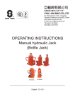 OPERATING INSTRUCTIONS Manual hydraulic Jack (Bottle Jack)