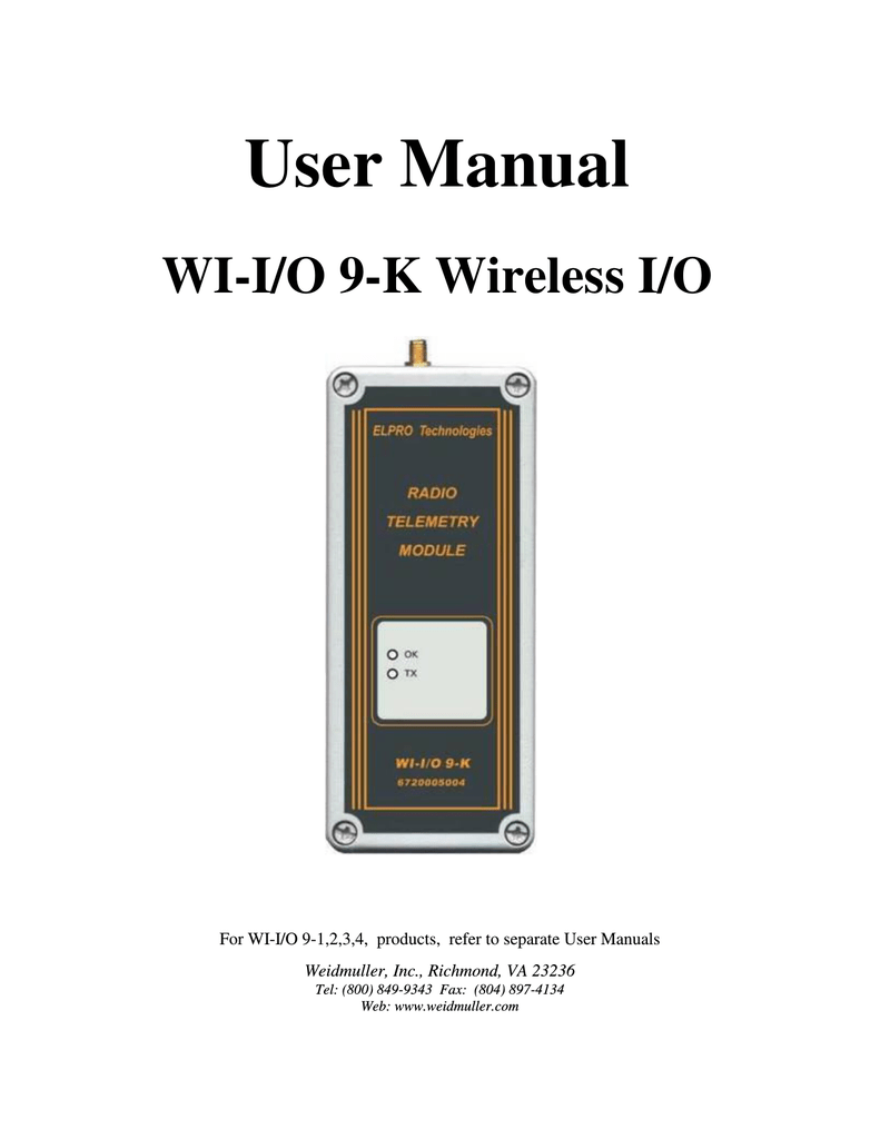 ELPRO Technologies 905U-1 WI-I//O 9-1 Wireless I//O Module Weidmuller