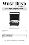 West Bend Sandwich Maker User's Manual