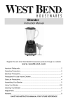 West Bend housewares blender User's Manual