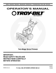 Troy-Bilt Two-Stage Snow Thrower User's Manual
