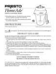 Presto HomeAde electric lemonade maker User's Manual