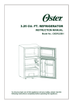 Oster 3.25 CU. FT. Refrigerator User's Manual