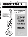 Oreck XL U3760HH User's Manual