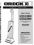 Oreck XL U2555RH User's Manual