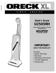 Oreck XL U2505RH User's Manual