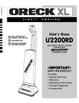 Oreck XL U2200RD User's Manual