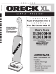 Oreck XL3600HH User's Manual