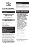 Harbor Freight Tools Solar Rope Light Product manual