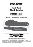 Harbor Freight Tools 9 Volt Metal Detector Wand Product manual