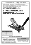 Harbor Freight Tools 2 Ton Aluminum Racing Floor Jack with Rapid Pump Product manual