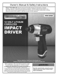 Harbor Freight Tools 12 Volt 1/4 in. Lithium_Ion Cordless Hex Impact Driver Product manual