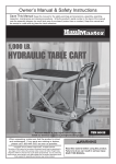 Harbor Freight Tools 1000 lb. Capacity Hydraulic Table Cart Product manual