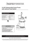 Harbor Freight Tools 1/4 HP Submersible Sump Pump with Vertical Float 2800 GPH Product manual