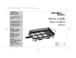 Hamilton Beach Premiere Cookware Electric Griddle 38541 User's Manual