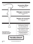 Hamilton Beach Immersion Mixer User's Manual
