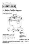 Craftsman 16 Gallon 6.5 Peak HP Detachable Blower Wet/Dry Vac Owner's Manual