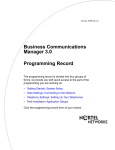 Avaya BCM 3.0 Programming Records User's Manual