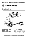 Toastmaster 1188 Bread Maker User Manual
