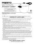 Presto Electric Pressure Cooker Electric Pressure Cooker User Manual