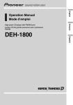 Pioneer FM/AM DEH-1800 CD Player User Manual