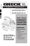 Oreck compact canister Vaccum Vacuum Cleaner User Manual