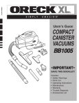 Oreck BB1005 Vacuum Cleaner User Manual