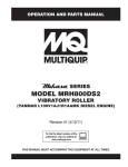 Multiquip MRH800DS2 Automobile Parts User Manual