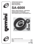 Gemini SA-600II Turntable User Manual