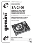 Gemini SA-2400 Turntable User Manual