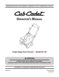 Cub Cadet 221 HP Snow Blower User Manual