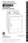 Sears Kenmore 29-Inch Wide ELECTRIC DRYERS Owner`s manual
