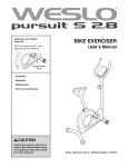 Weslo PURSUIT S 2.8 User`s manual