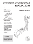 Pro-Form 405 CE REAR DRIVE User`s manual