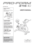 ProForm 315 Ic Bike User`s manual